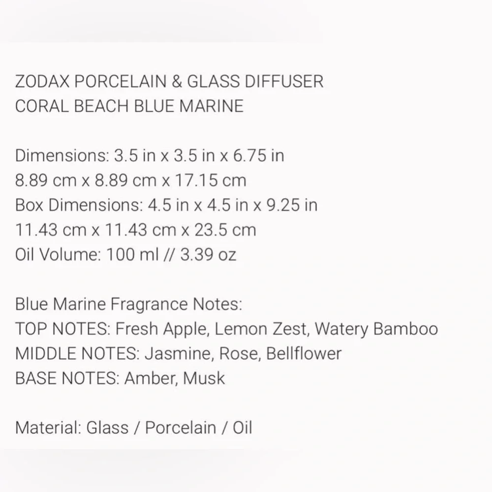 ZODAX CORAL BEACH BLUE MARINE FRANGRANCED PORCELAIN DIFFUSER